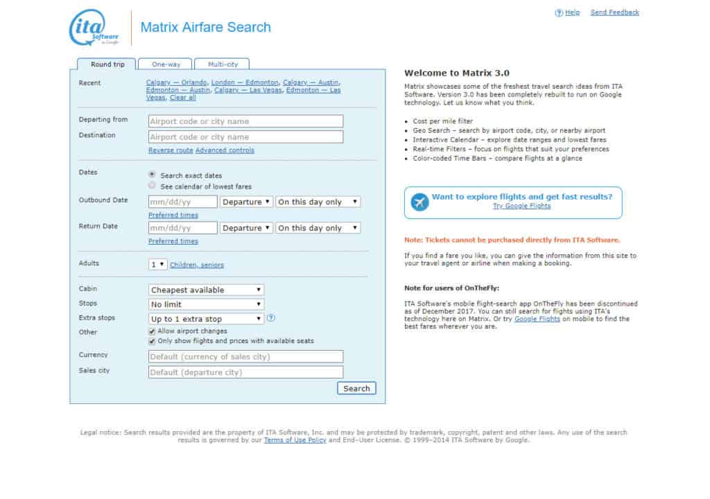 ITA Matrix - how to use it for finding cheap flights