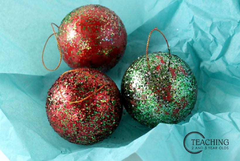 glitter ornament DIY Christmas Ornaments to Make With Toddlers 